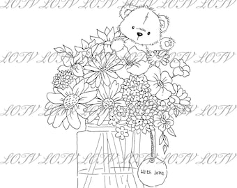 Lili of the Valley Digi Stamp - CG - James Say it with Flowers - JPG, Bear, Flowers, Digital