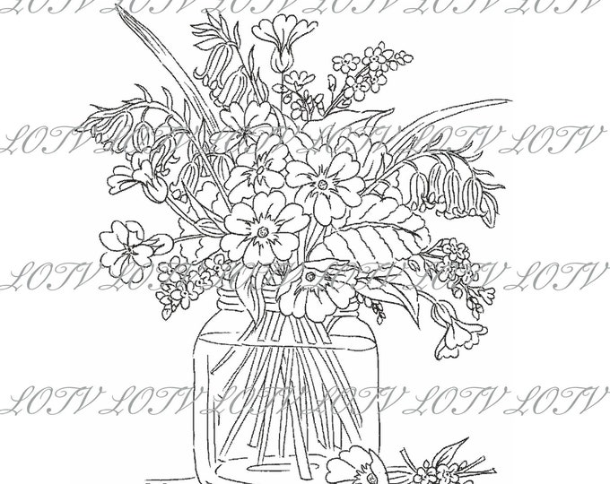 Lili of the Valley Digi Stamp - Primulas and Bluebells, JPEG, Floral, Spring, Mother's Day, Pretty, Digital, Artwork