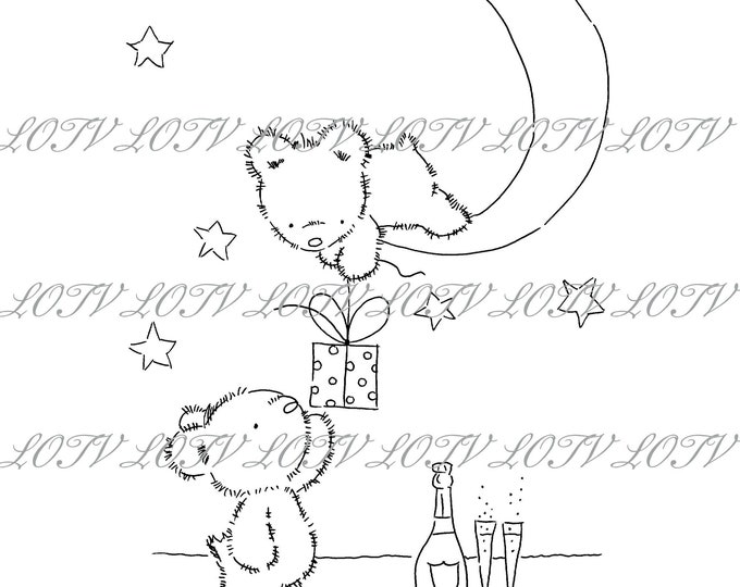 LOTV Digi Stamp - IH - Teds in the Moonlight, JPEG, Bears, Love, Digital