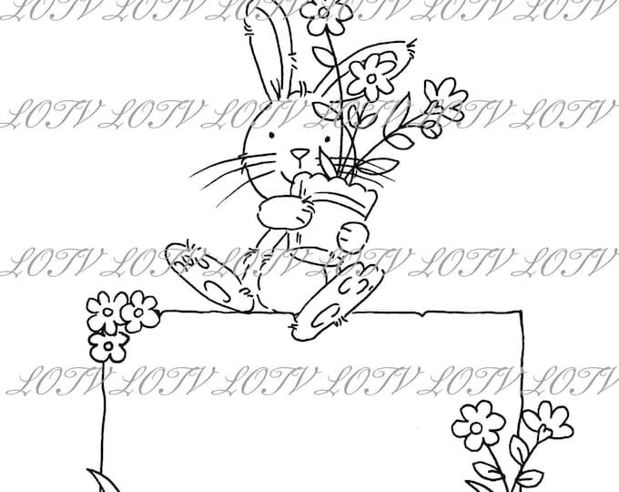 LOTV Digi Stamp - AS - Rabbit Sign 2, JPEG, Mother's Day, Bunny, Flowers, Digital, Artwork
