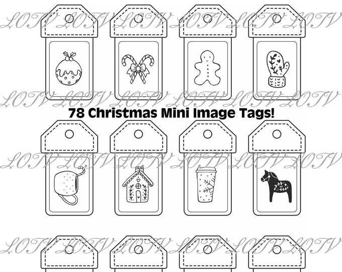 Lili of the Valley Digi Stamp Set - 78 Christmas Tags JPEG,  Digital