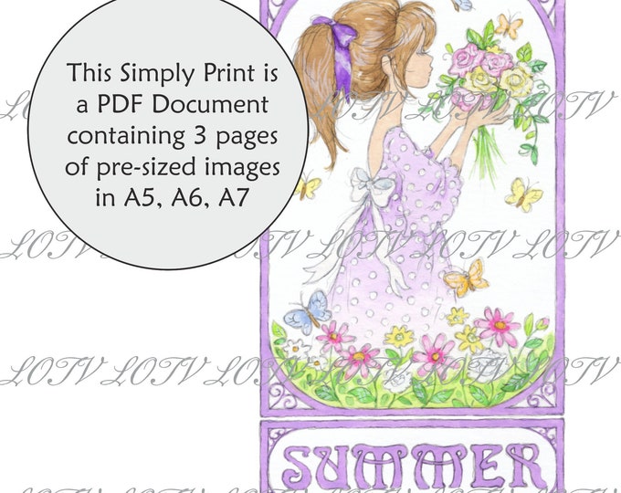 Lili of the Valley Full Colour Simply Print - AS - Seasons Girls Summer, 3 Page PDF Ready to Print Document, Digital