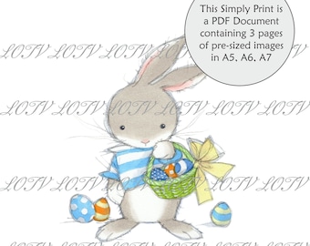 Bunny with Egg Basket Digital AS 3 Page PDF Ready to Print Document Lili of the Valley Full Colour Simply Print