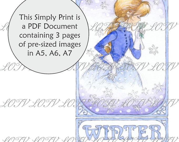 Lili of the Valley Full Colour Simply Print - AS - Seasons Girls Winter, 3 Page PDF Ready to Print Document, Digital