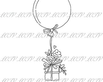 LOTV Digi Stamp - AS -  Balloon and Gift, Jpg, Digital