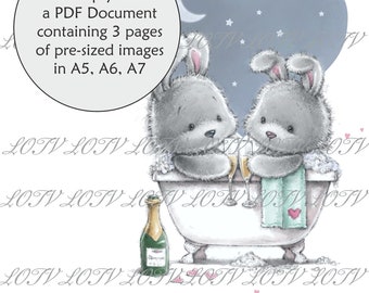 LOTV Full Colour Simply Print - CG - Bubble Bath Bunnies, 3 Page PDF Ready to Print Document, Digital