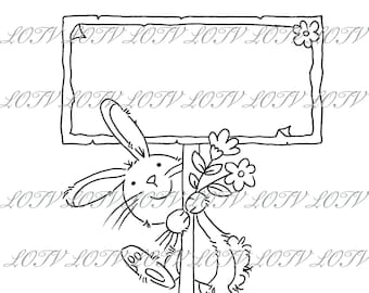 LOTV Digi Stamp - AS - Rabbit Sign 3, JPEG, Mother's Day, Bunny, Flowers, Digital, Artwork