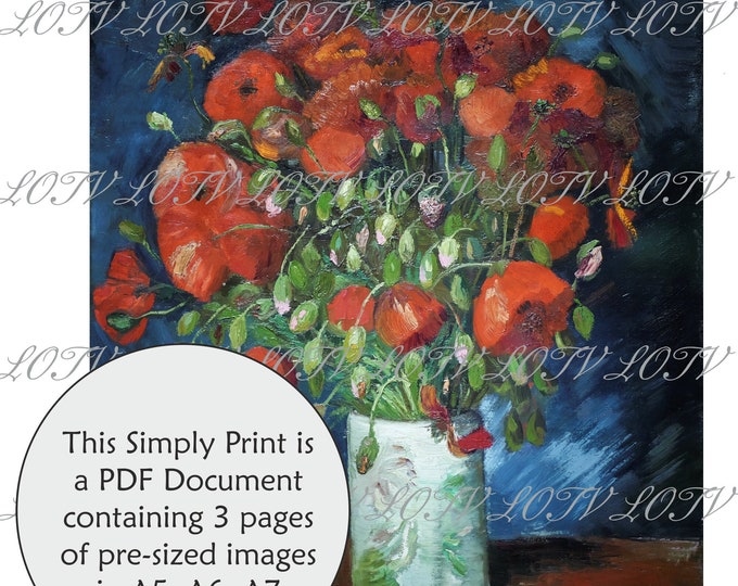 LOTV Full Colour Simply Print - Poppies in a Vase - Vincent Van Gogh - 3 Page PDF