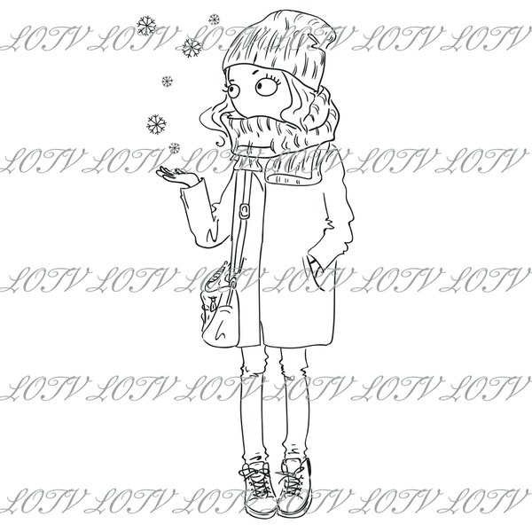 Lotv Digi Stamp - Thoroughly Modern Misses, JPEG, January, Winter, Teenager, Coffee, Digital