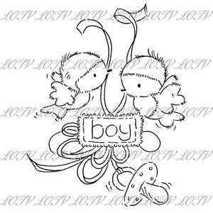 LOTV Digi Stamp - Baby Birds Boy, JPEG, Bebé, Nuevo Bebé, Nacimiento, Digital