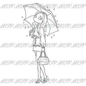 Lotv Digi Stamp - Misses completamente modernas, JPEG, Octubre, Mujer Joven, Otoño, Paraguas, Ciudad, Digital