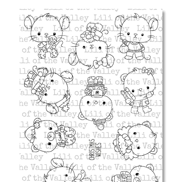 Festive Mice and Bears - A5 Stamp Set