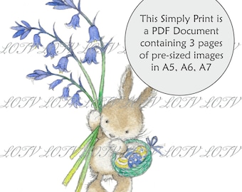 Bunny with Egg Basket Digital AS 3 Page PDF Ready to Print Document Lili of the Valley Full Colour Simply Print