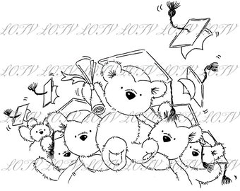 Lili of the Valley Digi Stamp - IH - Graduation Bears, JPEG, Bear, Digital