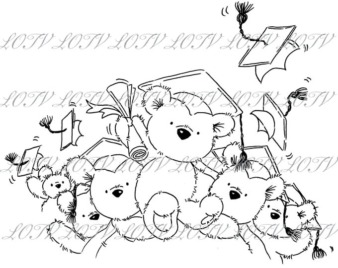 Lili of the Valley Digi Stamp - IH - Graduation Bears, JPEG, Bear, Digital