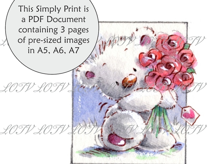 LOTV Full Colour Simply Print - IH - Little Ted Flowers - 3 Page PDF, Digital