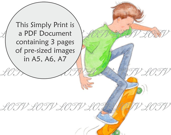 Lili of the Valley Full Colour Simply Print - AS - Oliver Skateboard, 3 Page PDF Ready to Print Document, Digital