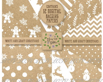 LOTV Backing Paper Set - MD - White and Kraft Christmas, JPEG, Digital