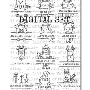 Juego de sellos digitales LOTV: animales con pancartas navideñas, digital