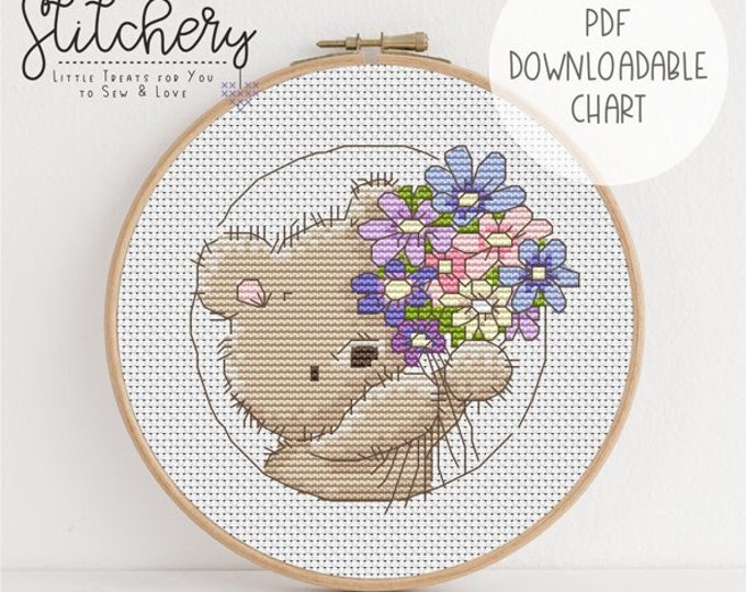 Posy Bear 3 - Cross Stitch Downloadable Chart - PDF Pattern