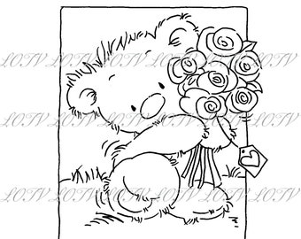 Lotv Digi Stamp - AS -  Little Ted - Roses, Jpg, Love, Digital