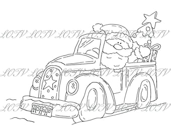 Lili of the Valley Digi Stamp - Santa's Truck, JPEG, Christmas, Xmas, Noel, Festive, Snow, Digital