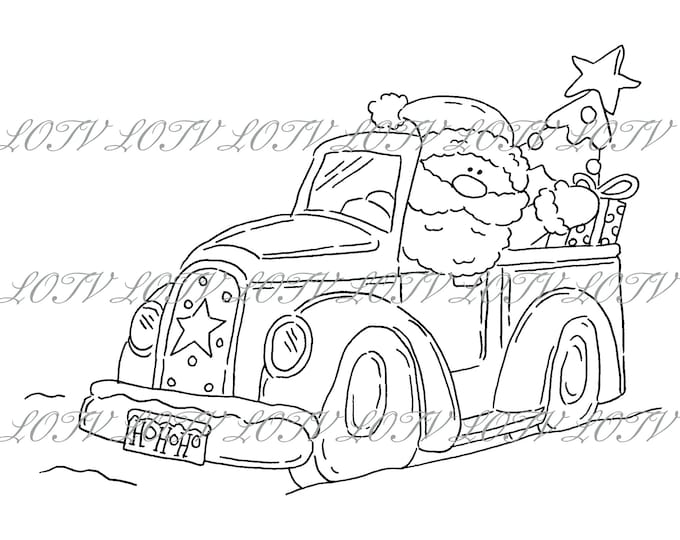 Lili of the Valley Digi Stamp - Santa's Truck, JPEG, Christmas, Xmas, Noel, Festive, Snow, Digital