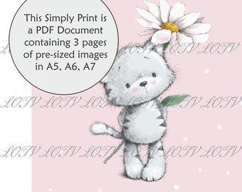 LOTV Full Colour Simply Print - CG - Daisy Kitty, 3 Page PDF Ready to Print Document, Digital
