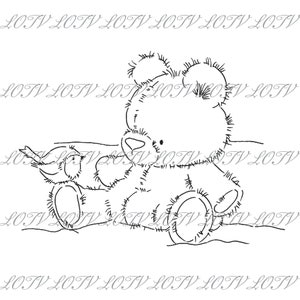 LOTV Digi Stamp - IH - Teddy mit Rotkehlchen, JPEG, Weihnachten, Xmas, Noel, Festlich, Schnee, Digital