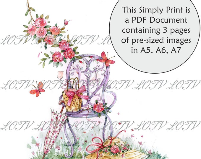 Lili of the Valley Full Colour Simply Print - Romantic Garden, Pretty Flowers, 3 Page PDF Ready to Print Document, Digital