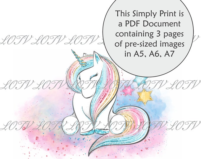 LOTV Full Colour Simply Print - Enchanted Unicorn 3, 3 Page PDF Ready to Print Document, Digital