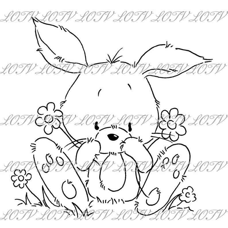 Lili of the Valley Digi Stamp  GC  Spring Bunny Daisies image 0