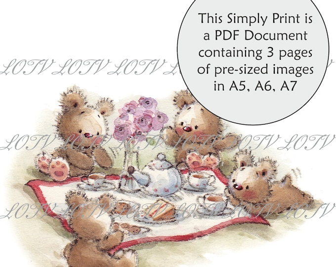 Lili of the Valley Full Colour Simply Print - IH - Teddy Bear's Picnic, 3 Page PDF Ready to Print Document, Digital