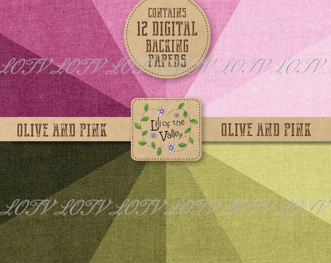 Lili of the Valley Backing Paper Set - AP - Olive and Pink Linen, JPEG, Digital