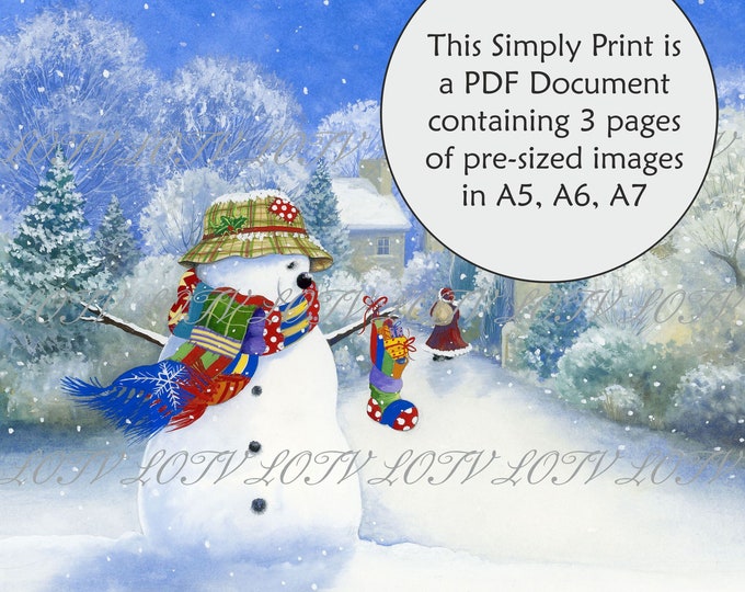 Lili of the Valley Full Colour Simply Print - Winter Snowman, 3 Page Ready to Print PDF Document, Digital