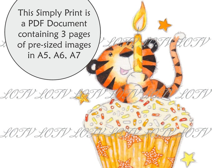 LOTV Full Colour Simply Print - AS - Cupcake Party Tiger, 3 Page PDF, Digital