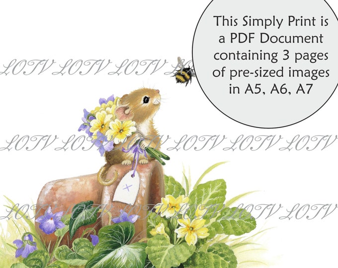 Lili of the Valley Full Colour Simply Print - Mouse and Bumblebee, English Garden, 3 Page PDF Ready to Print Document, Digital