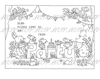 Lotv Digi Stamp - KG - Party Invite, 16 Digi Stamps, Jpg & PNG Set, Digital