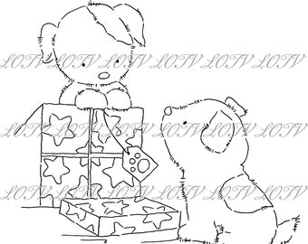 Lili of the Valley Digi Stamp - IH - Pups with Presents, JPEG, Dogs, Puppies, Digital