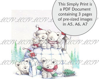 LOTV Full Colour Simply Print - IH - Igloo Bears, 3 Page PDF Ready to Print Document, Digital