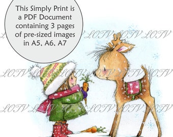 Lili of the Valley Full Colour Simply Print - GC - Happy Reindeer, 3 Page PDF Ready to Print Document, Digital