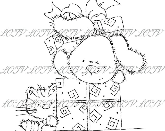 Lili of the Valley Digi Stamp - IH - Let's Party, JPEG, Presents, Pup and Kitten, Digital