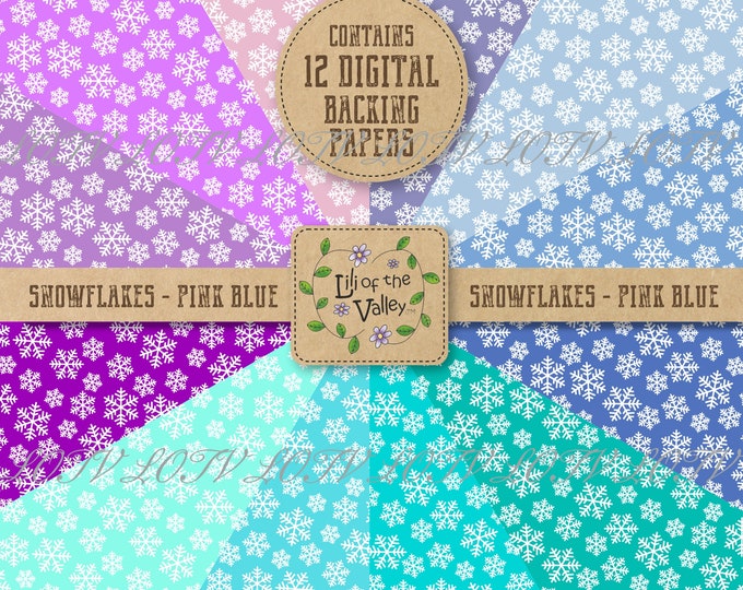 LOTV Backing Paper Set - DR - Snowflakes Blue Pink, JPEG, Digital