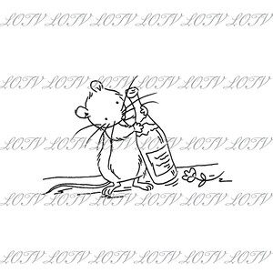 LOTV Digi Stamp - Little Mouse Champagne, JPEG, Mignon, Souris, Anniversaire, Doux, Animal, Numérique