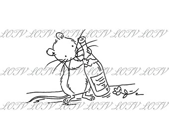 LOTV Digi Stamp - Little Mouse Champagne, JPEG, Cute, Mouse, Birthday, Sweet, Animal, Digital