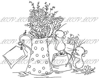 LOTV Digi Stamp - Delightful Daisies, JPEG, Cute, Mice, Birthday, Sweet, Animal, Digital