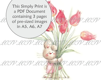 Lili of the Valley Full Colour Simply Print - IH - Big Bunch of Tulips, 3 Page PDF Ready to Print Document, Digital