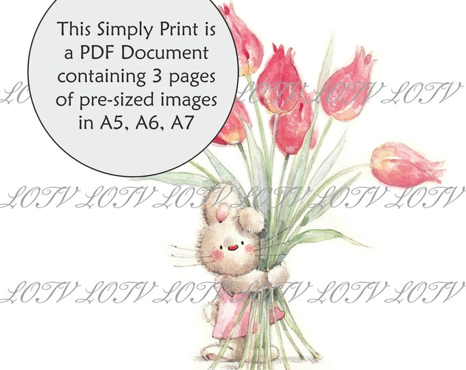 Lili of the Valley Full Colour Simply Print - IH - Big Bunch of Tulips, 3 Page PDF Ready to Print Document, Digital