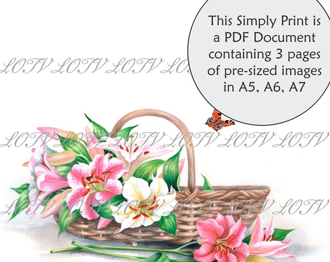 Lili of the Valley Full Colour Simply Print - Lilies, Flowers, English Garden, 3 Page PDF Ready to Print Document, Digital