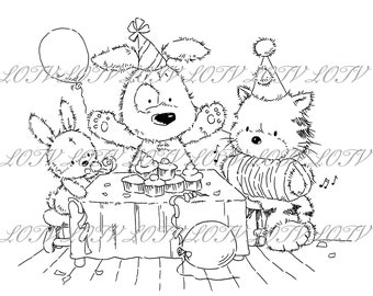 LOTV Digi Stamp - CG - Jack, Patch and Puss Party, JPEG, Cat, Bunny, Dog, Party, Digital